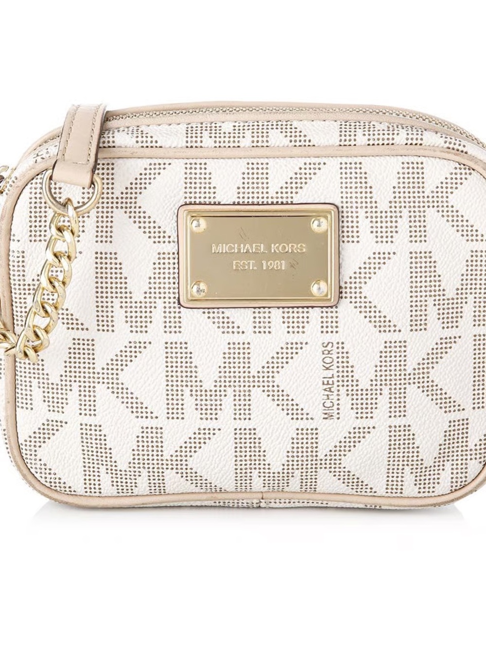 Michael Kors Cream and Gold Signature MK Crossbody Bag